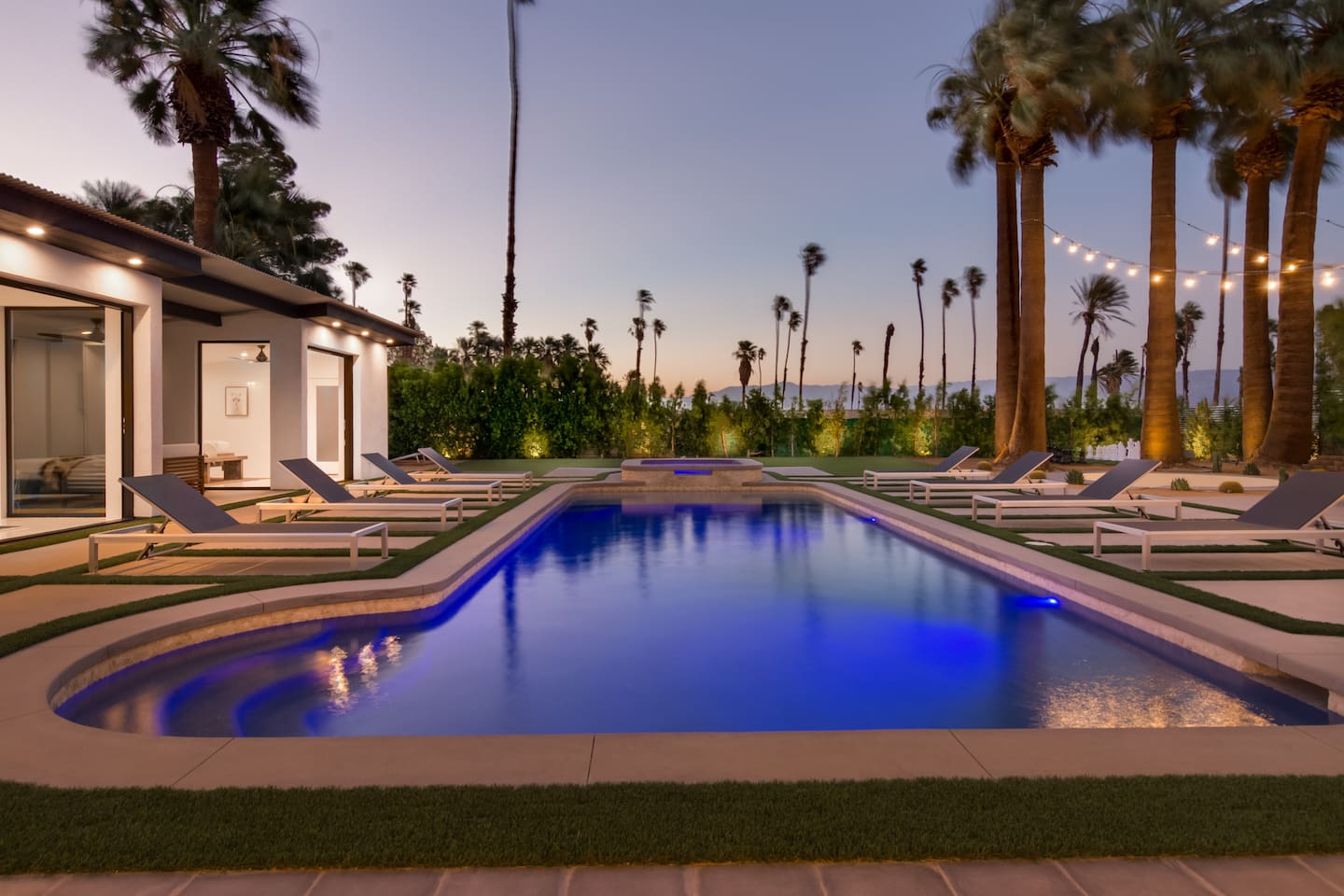 Giant pool with color changing lights