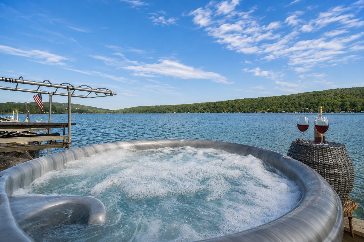 Inviting outdoor jacuzzi, a perfect oasis for relaxation and rejuvenation, surrounded by nature's beauty.
