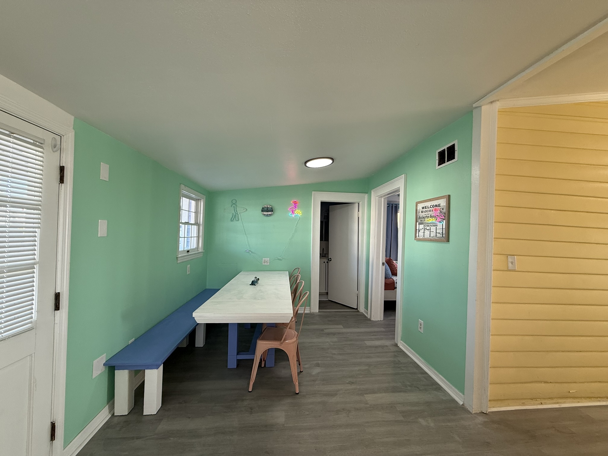 Dining Area with retro beach decor and feel.