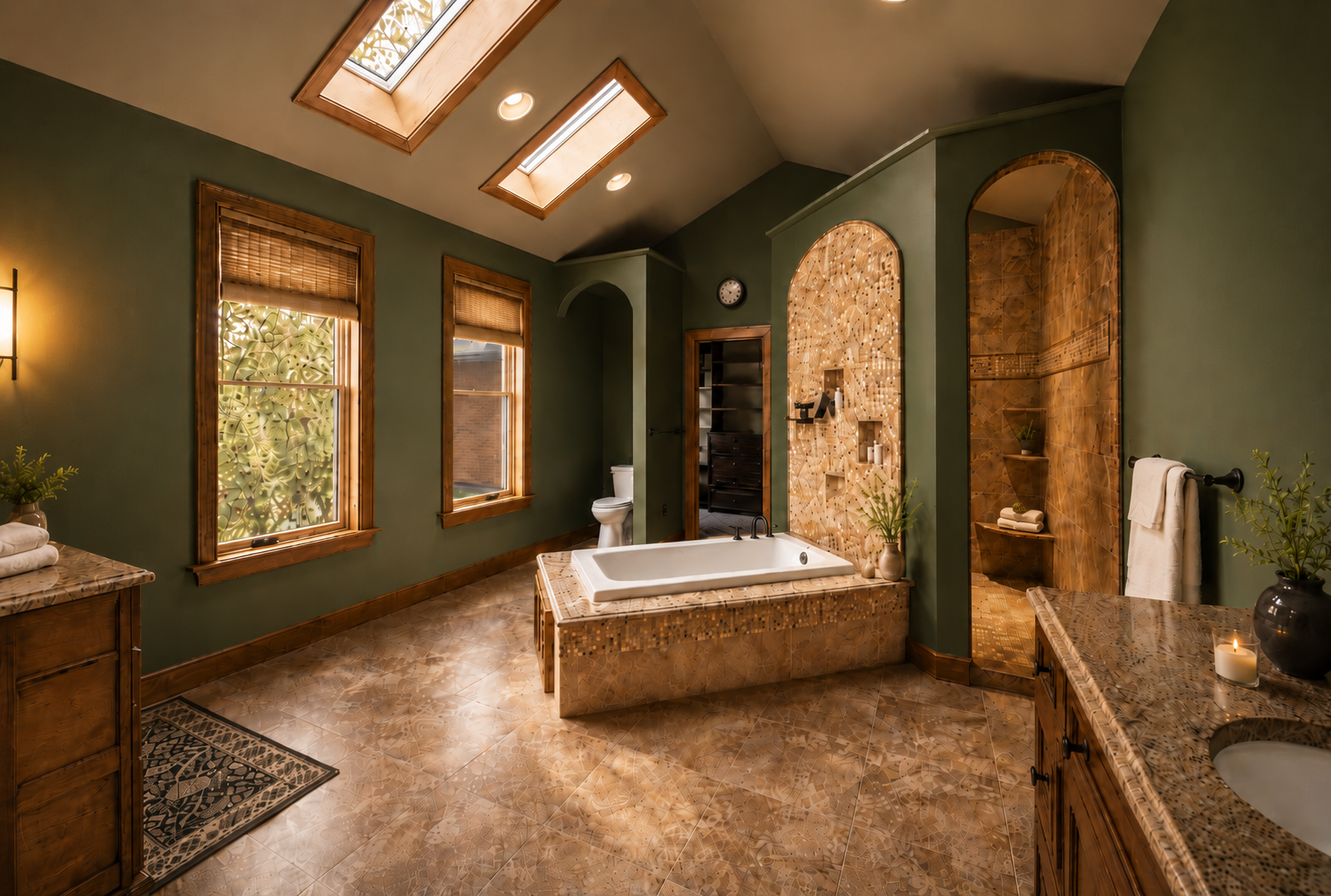 {Master Bathroom} A spa-inspired retreat featuring a deep soaking tub, oversized walk-in shower, and warm natural finishes—the perfect place to unwind after a day exploring Pisgah Forest.