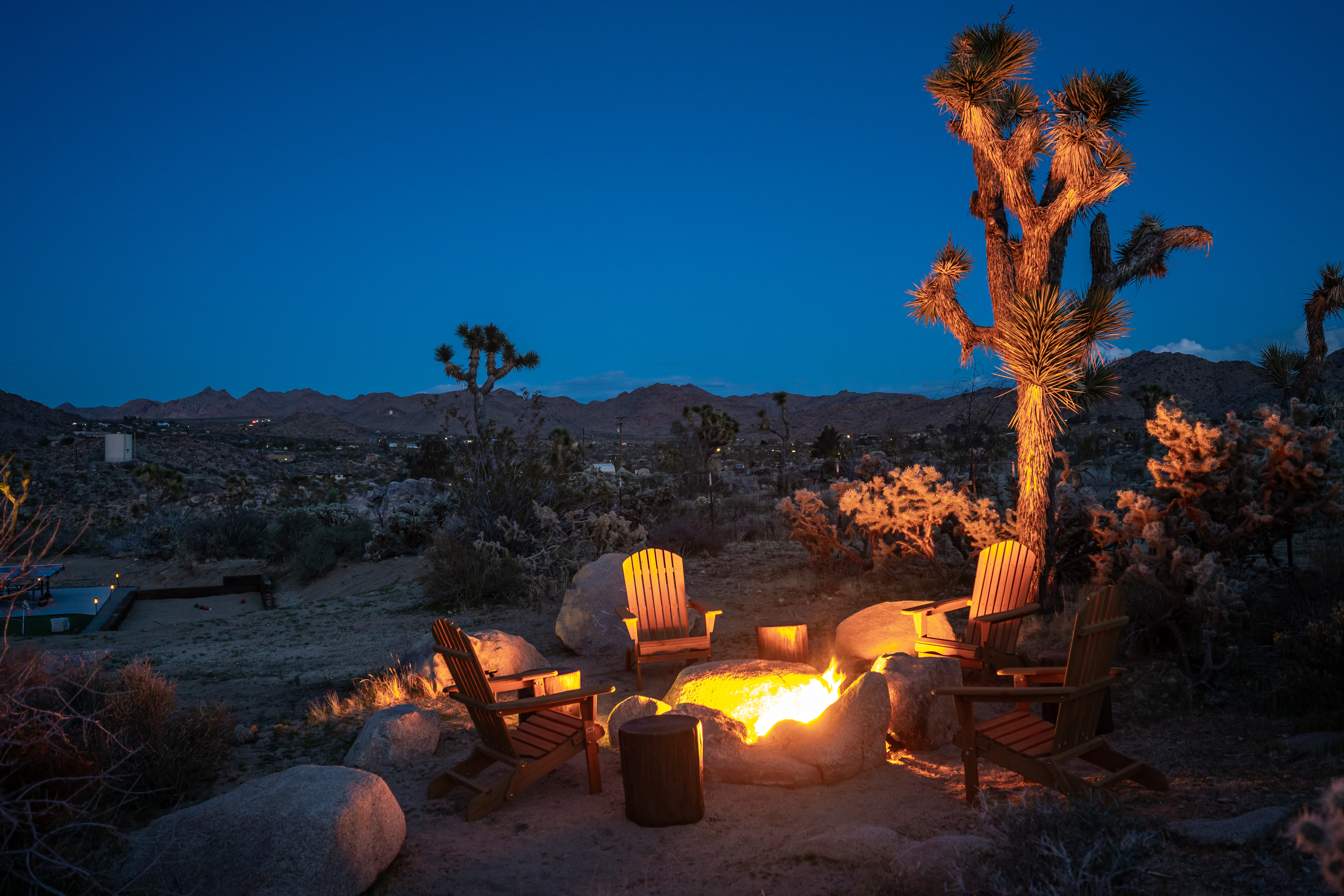 Cozy in-ground rock fire pit