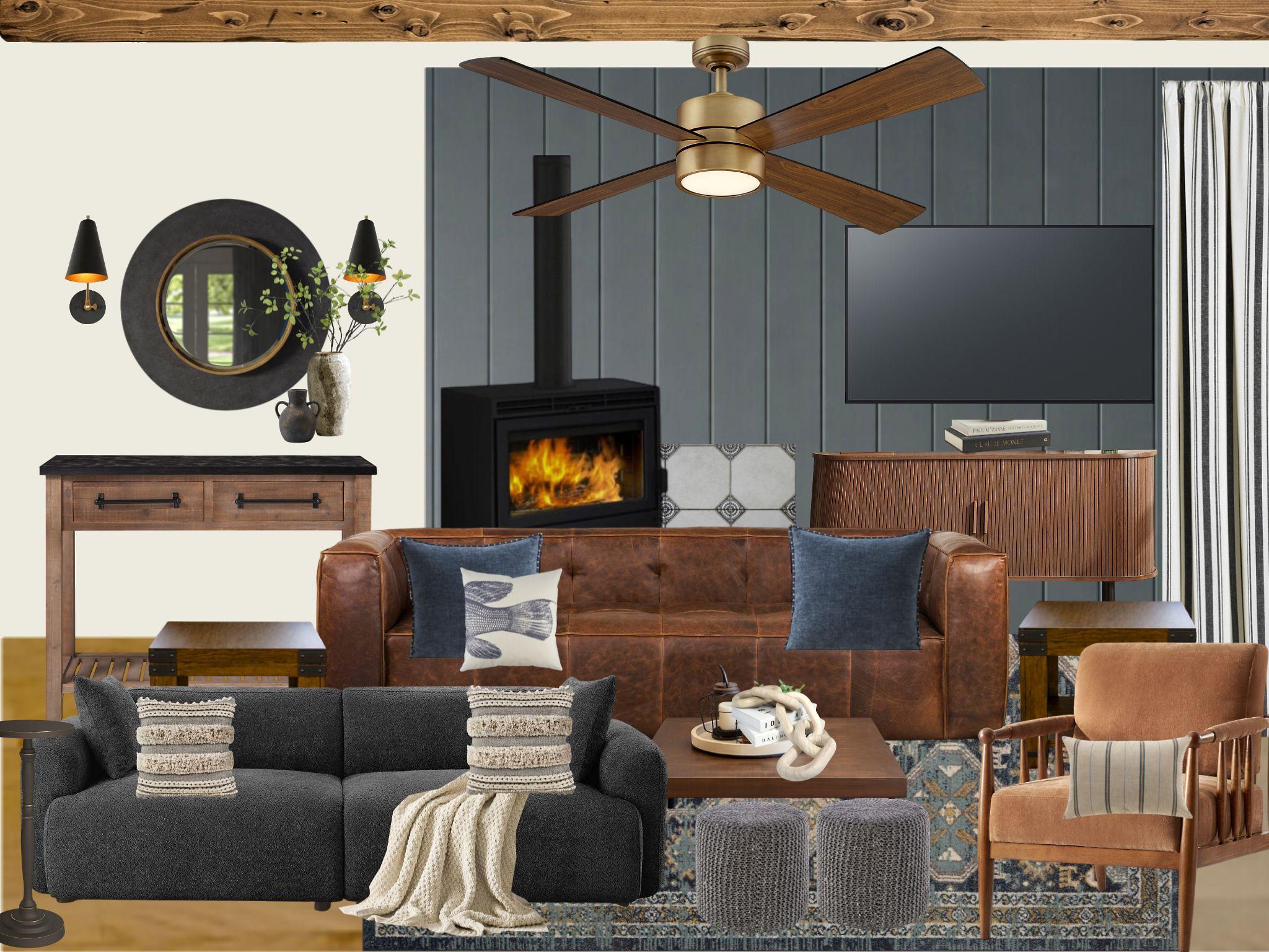 Living room design board (rendering, not exact)