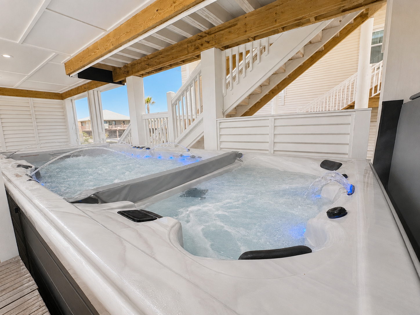 Experience the amazing massage capabilities of the hot tub.