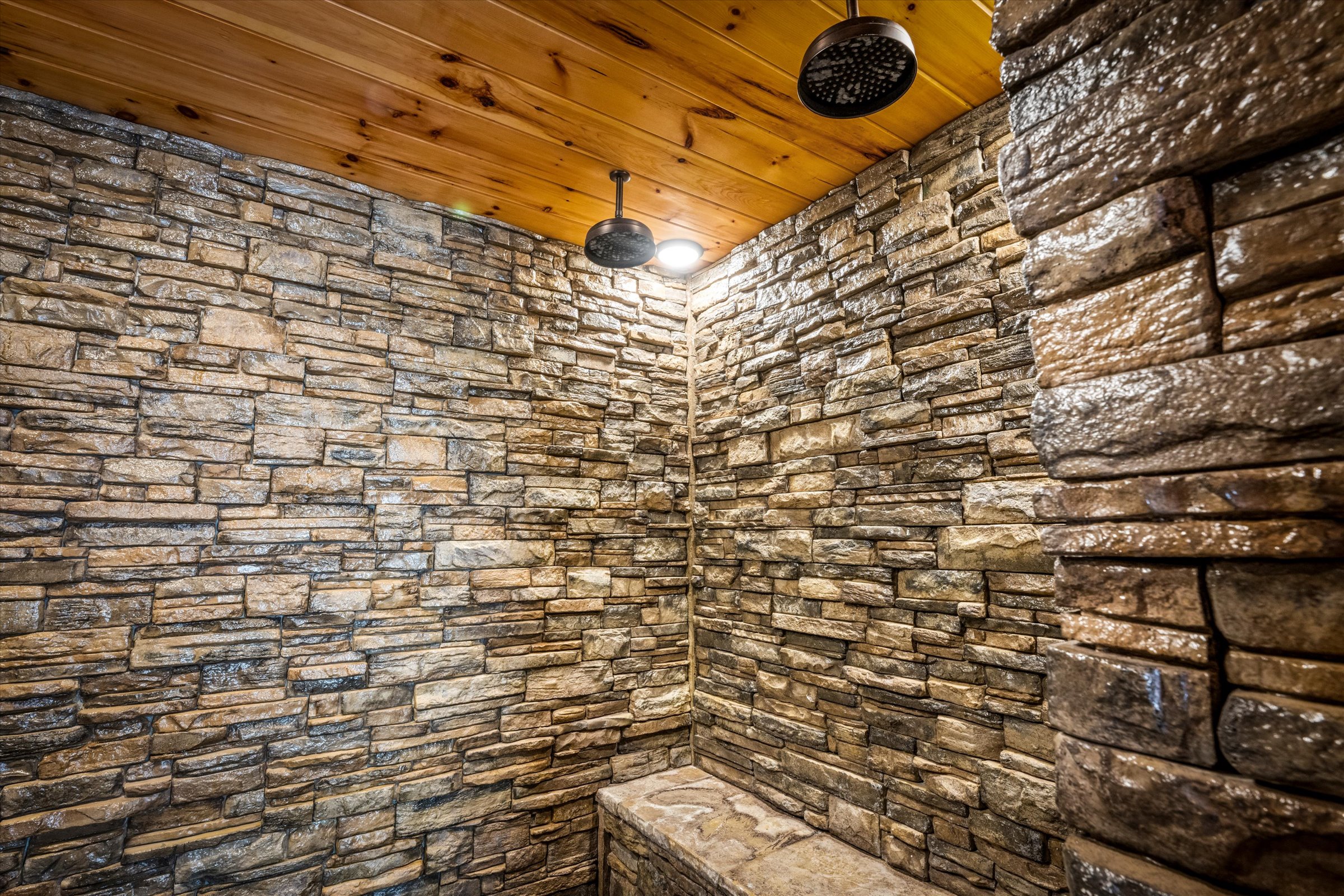 En-Suite Bathroom 2: One of the two identical en-suite bathrooms at CliffHanger. Spa-like bathroom with a soaking tub and double head shower.