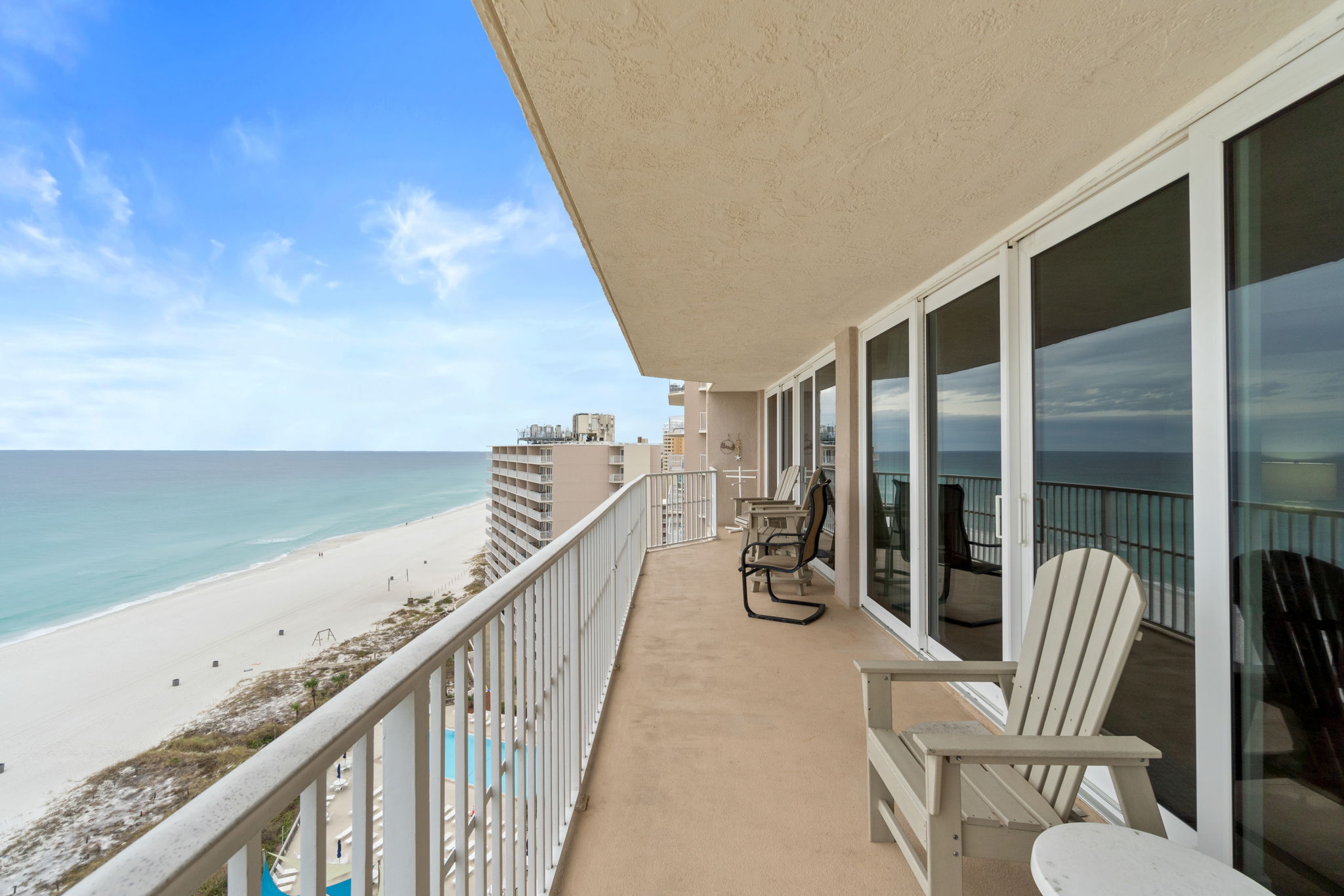 Beach View from Large Balcony with outdoor seating