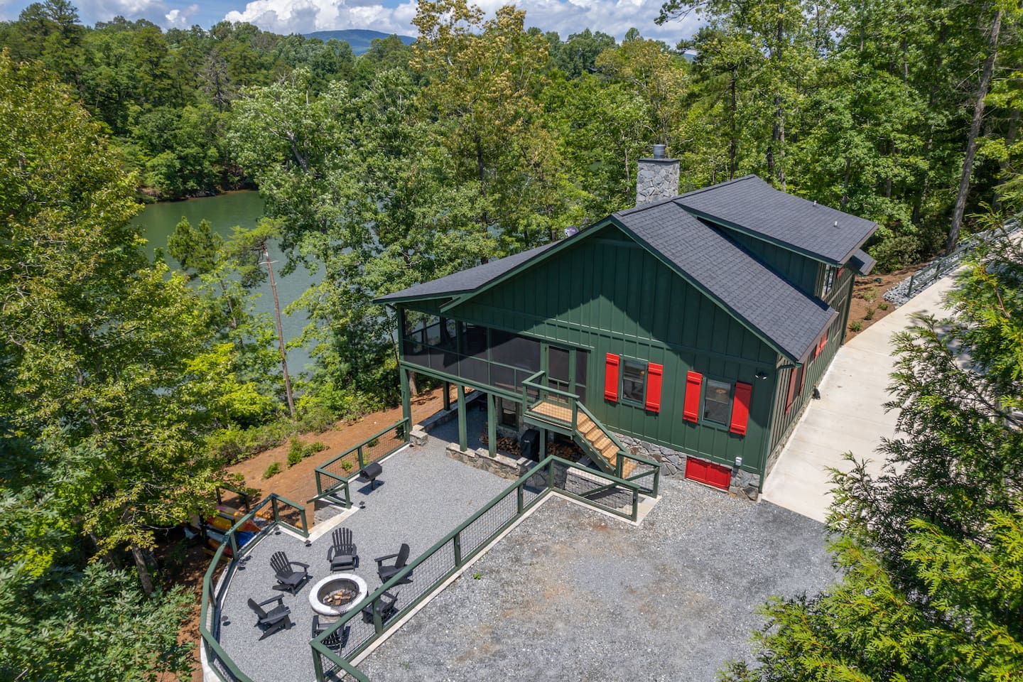 Drone shot of lake home