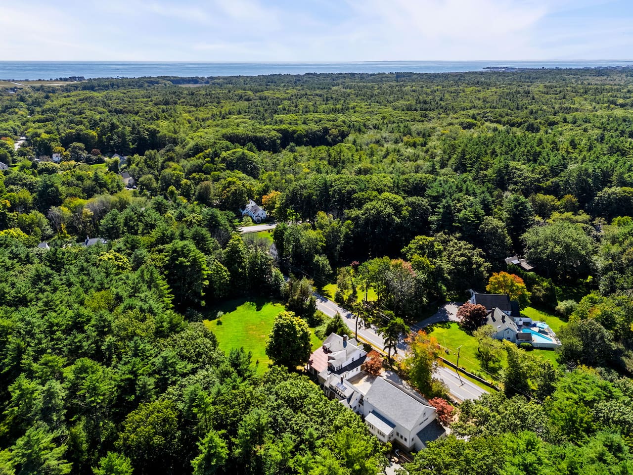 Aerial view with Bay of Maine 1.3 miles away - easy walking or biking distance.