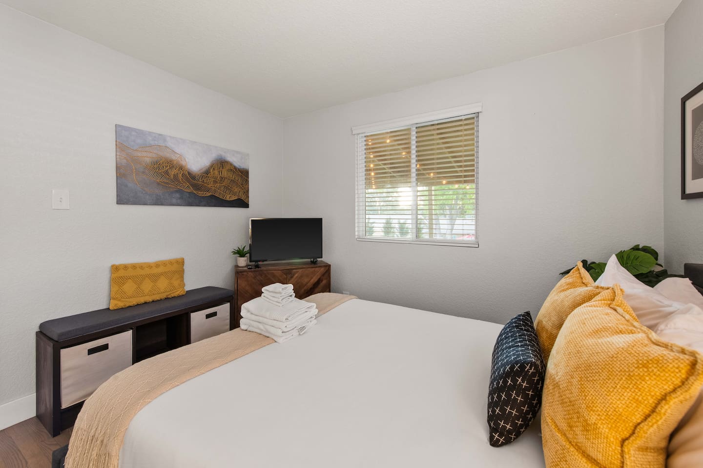 Smart TV and bench for storage items