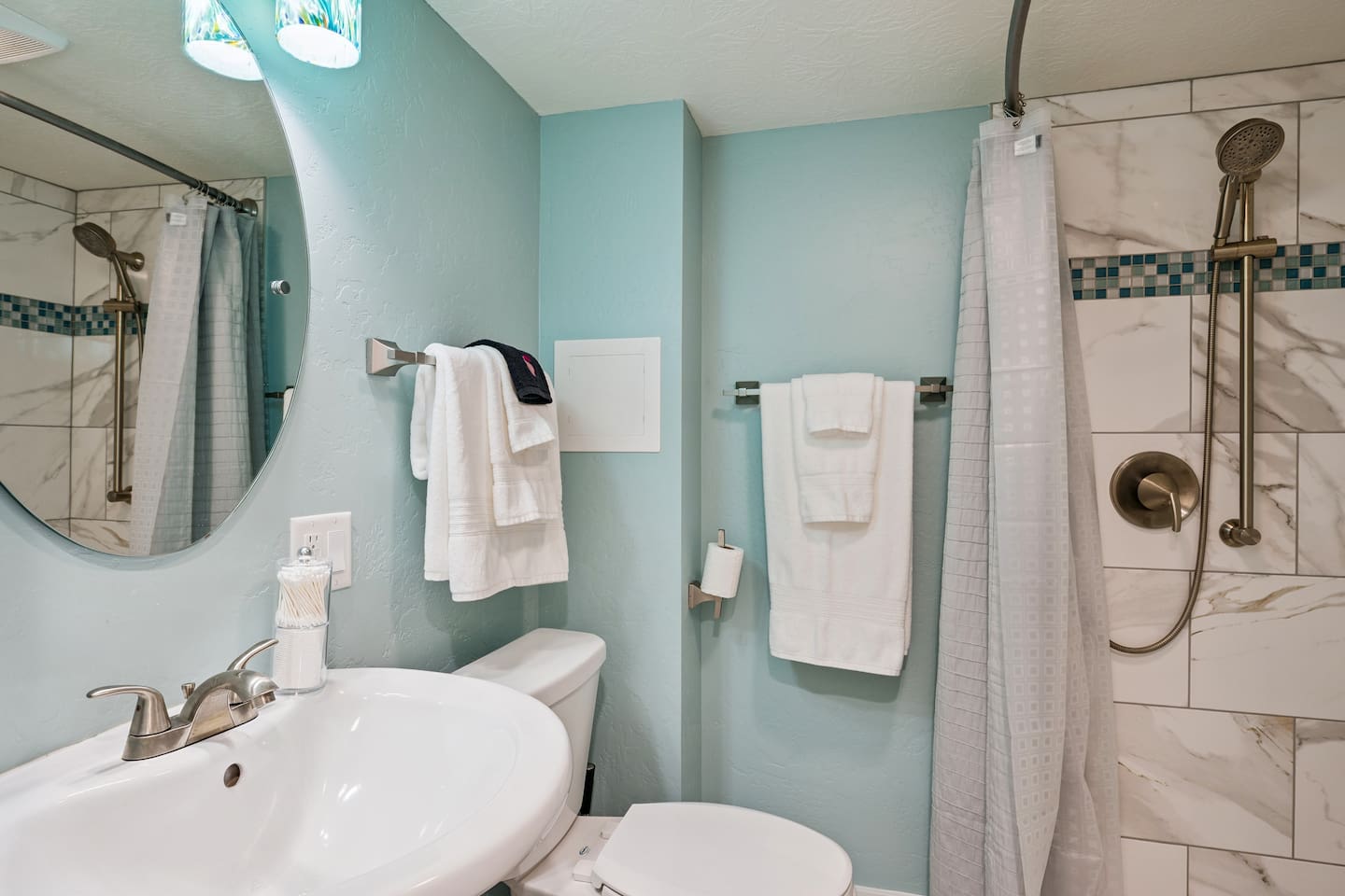 Downstairs bathroom with walk-in shower
