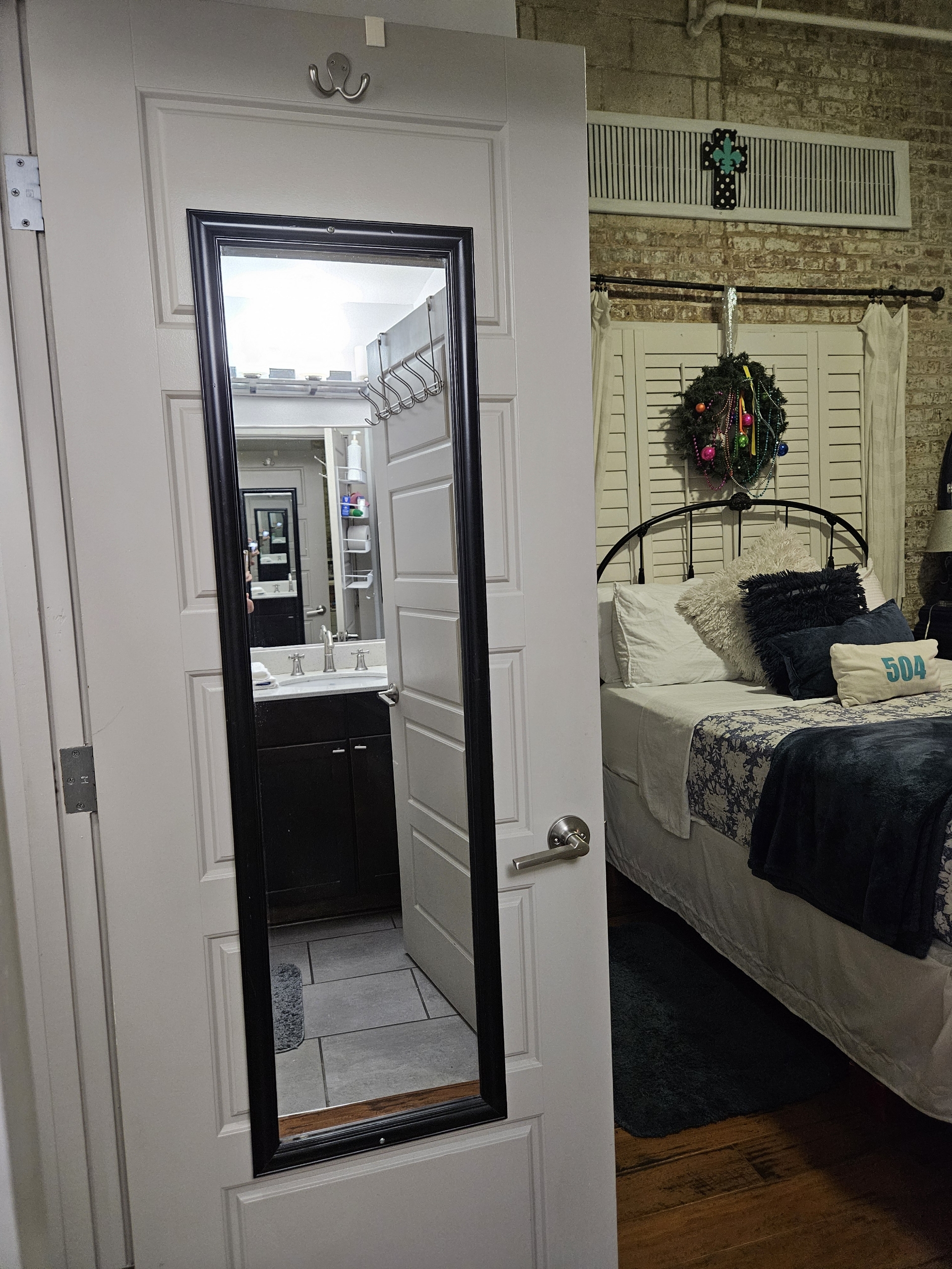 Full size mirror on the inside of the door.