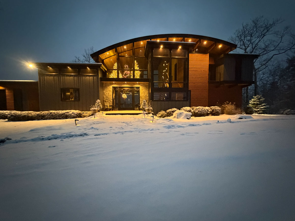 Front of Sunset Falls house in snow &mdash; Berkshires winter