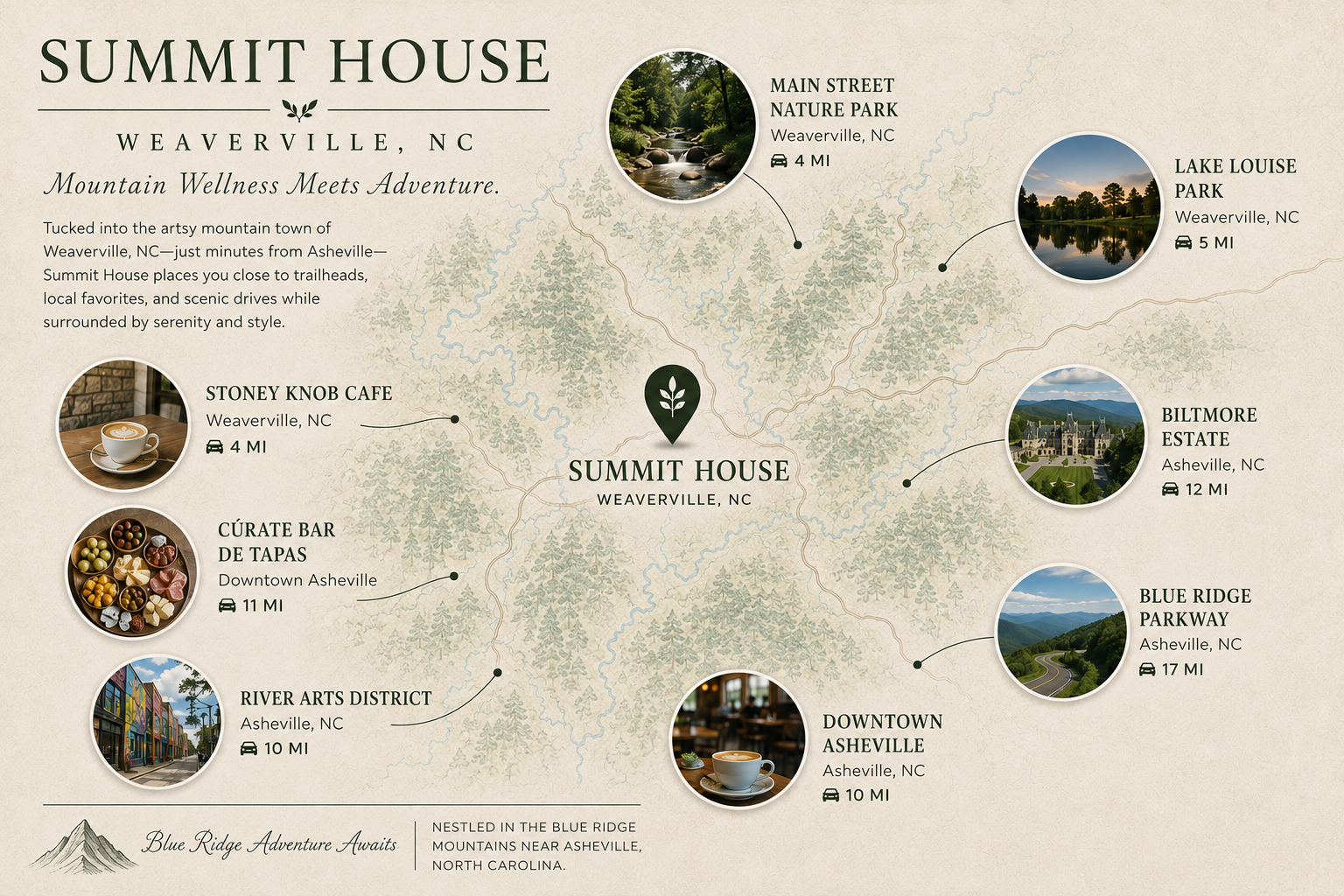 Adventure starts here. Explore the Blue Ridge Parkway, downtown Asheville, and local gems just minutes from your stay.
