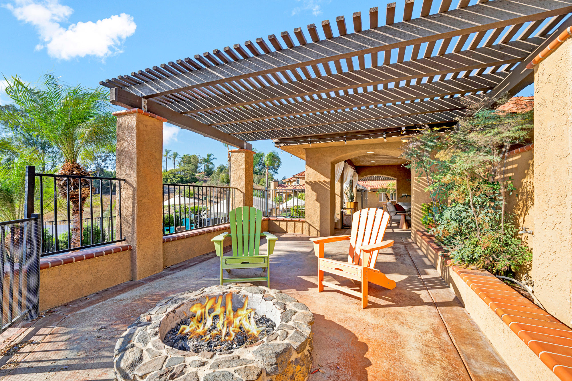 Fire pit next to cabana