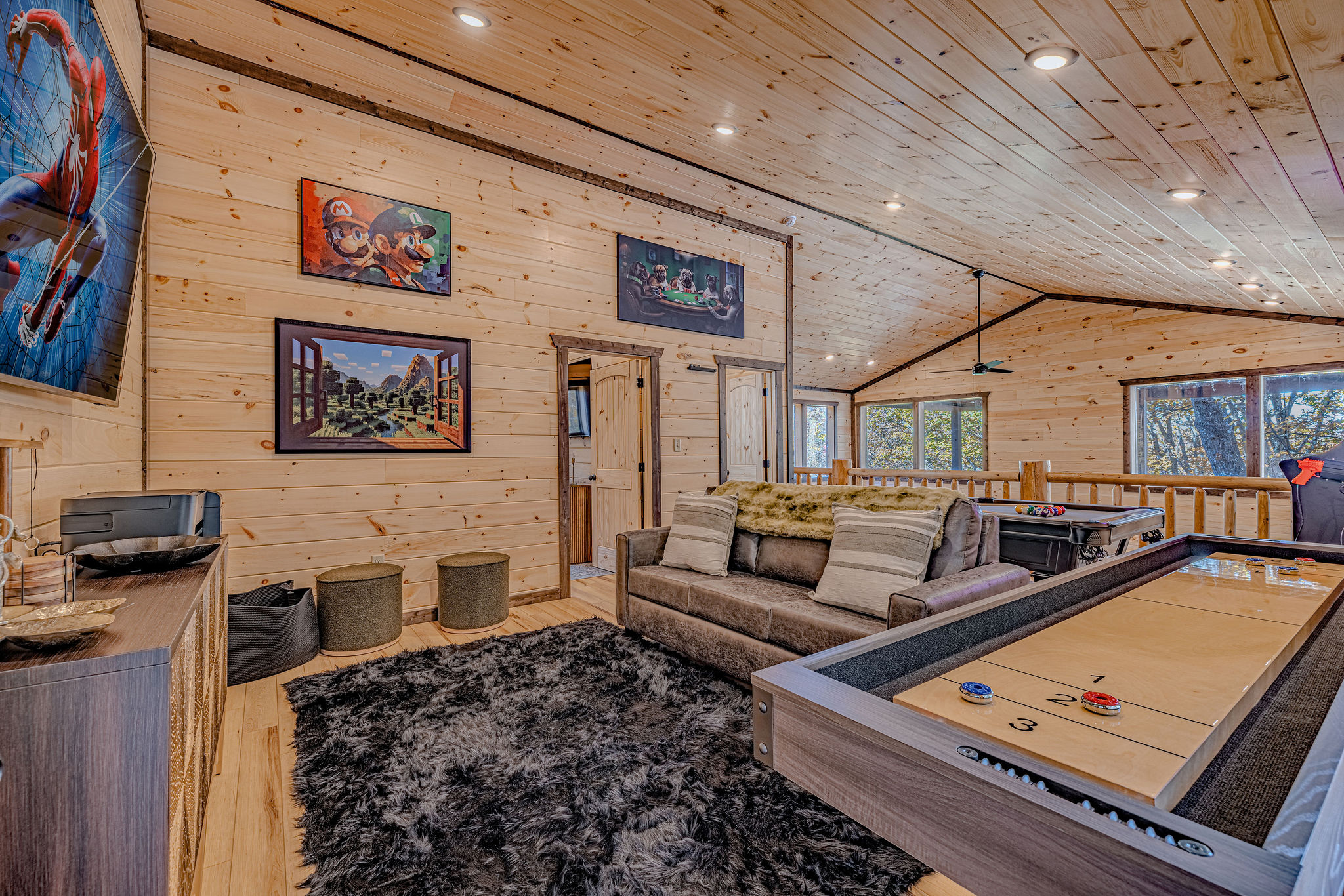 Queen sleeper in game room.