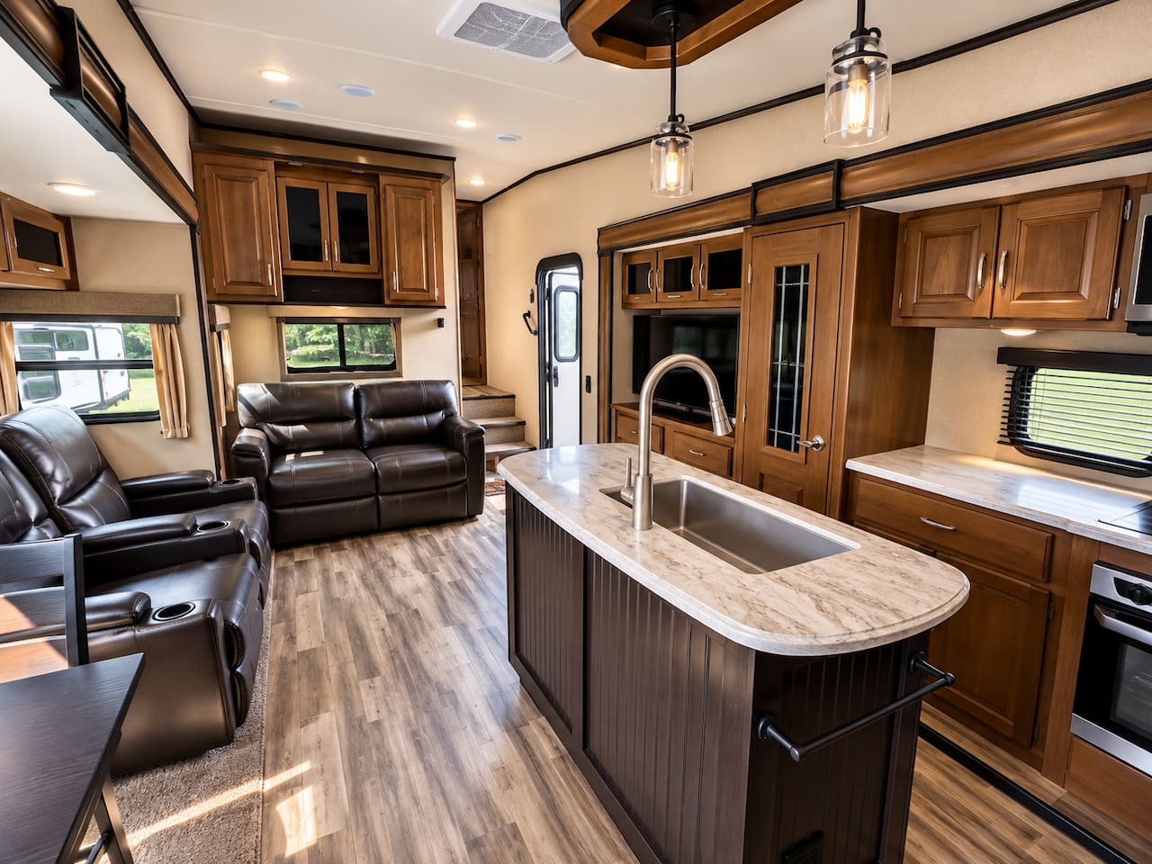 Spacious kitchen and living room