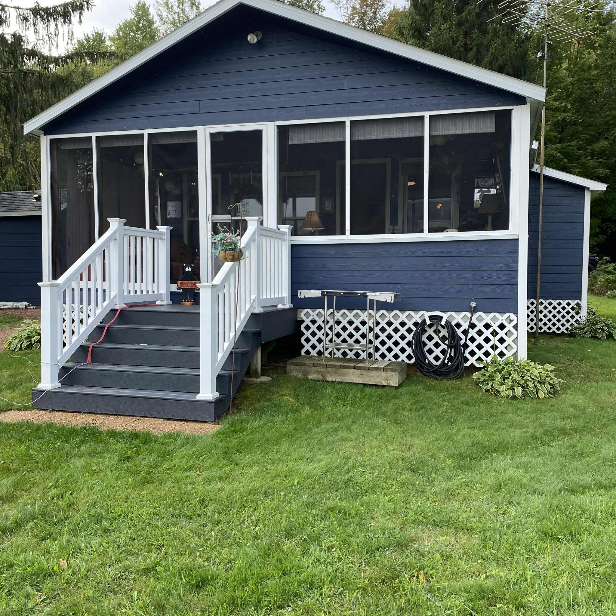 Lakeside view of cabin