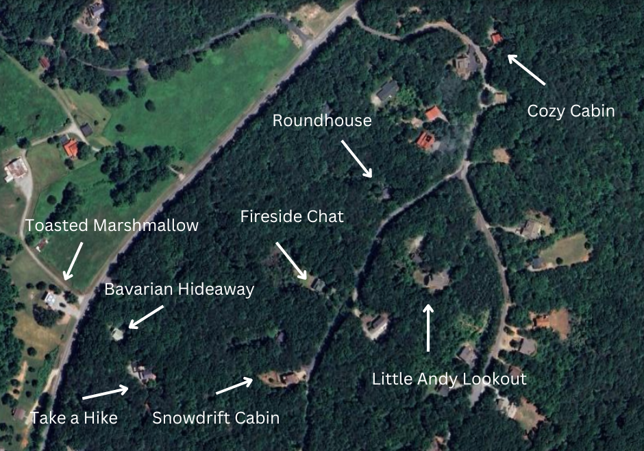 In walking distance to additional rental cabins! The perfect location for weddings, family retreats, groups of friends and more!