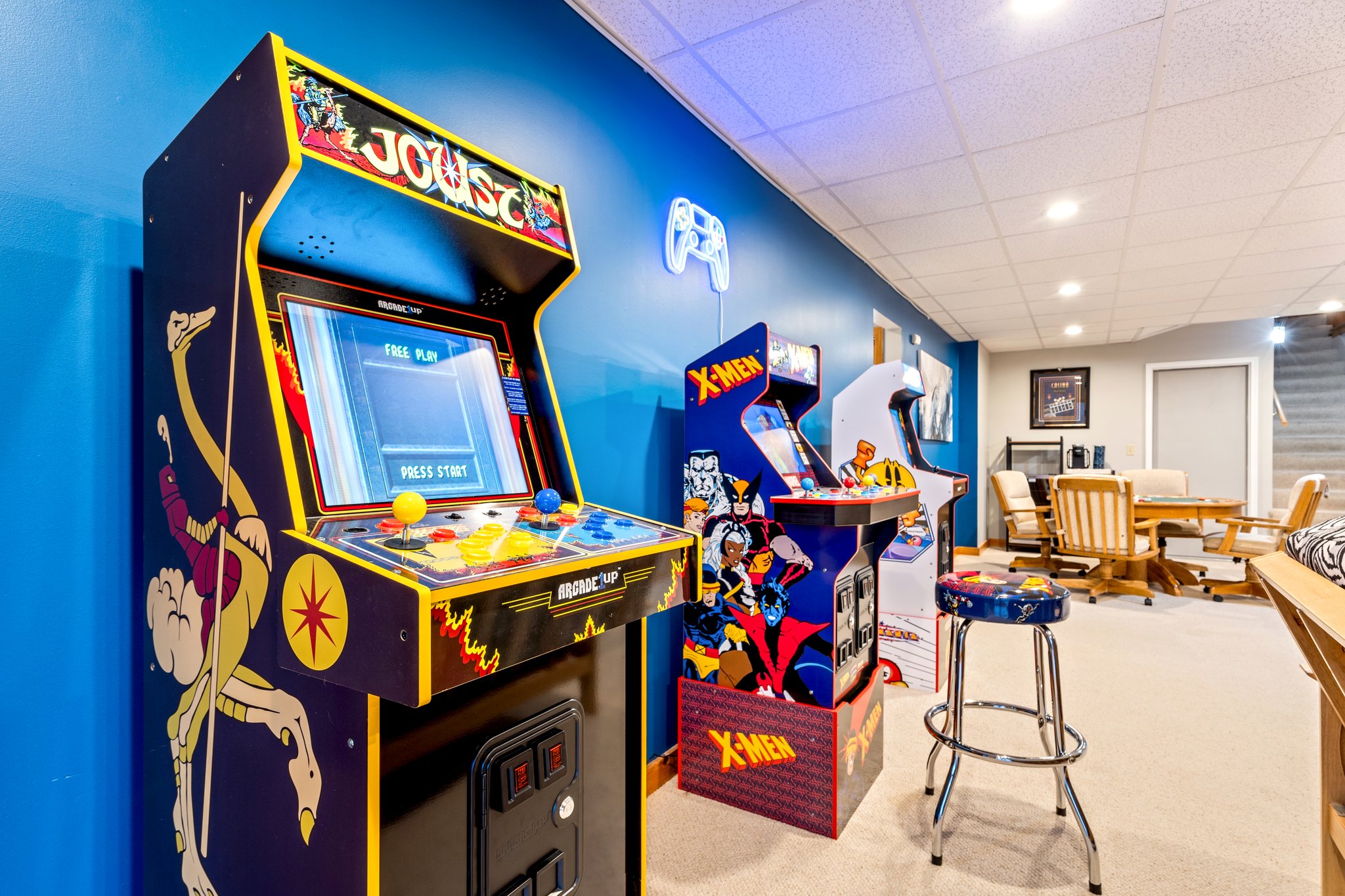 Step into retro fun in the private arcade room where classic games bring out laughter and friendly competition.