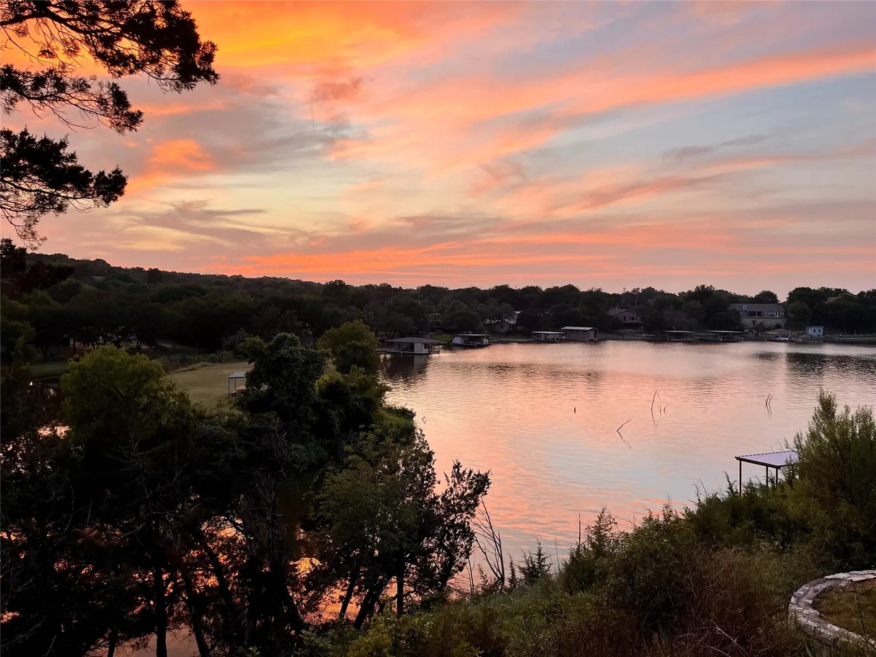Colorful evening sky over the lake.