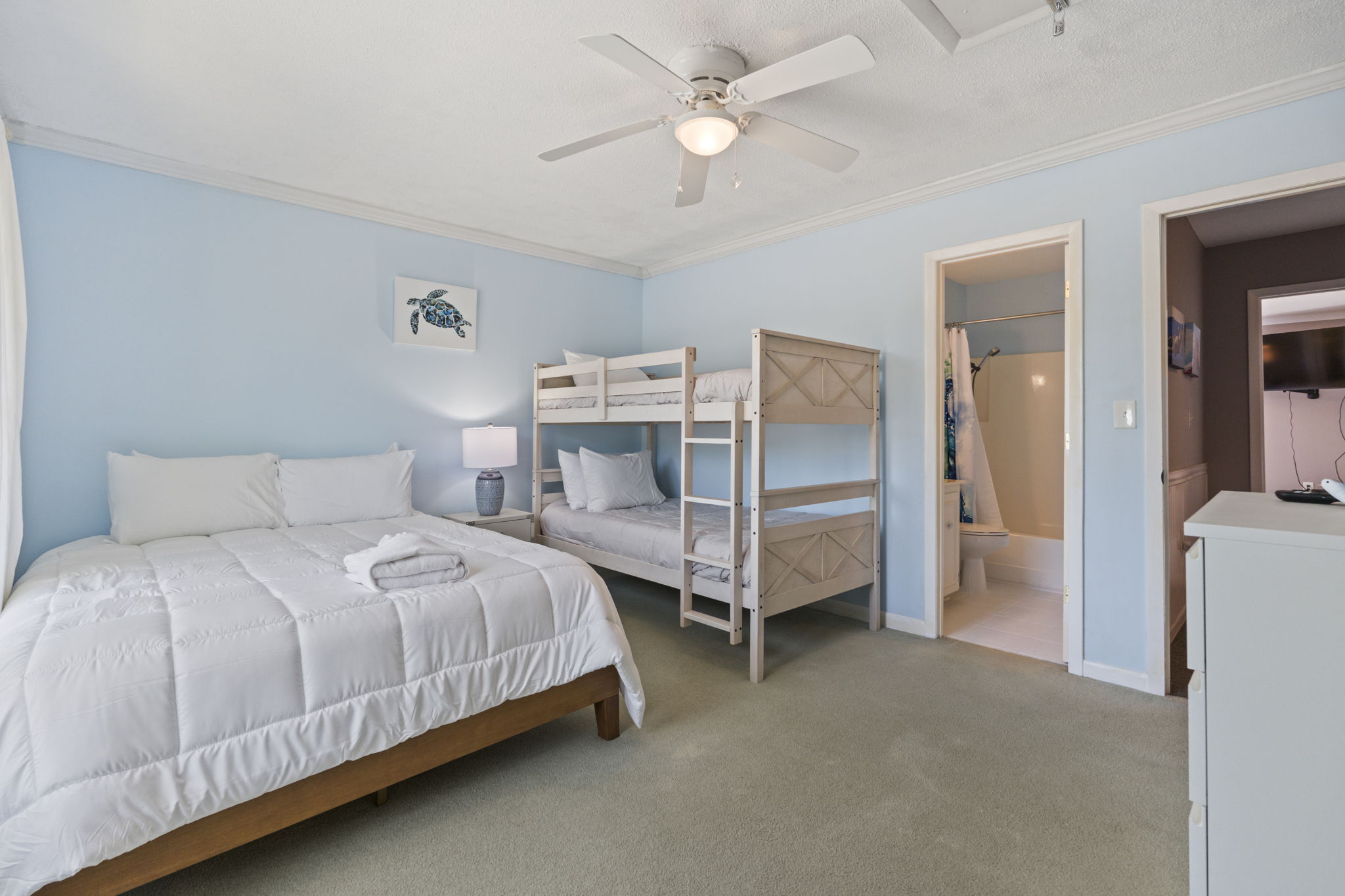 Second Bedroom features a Queen bed and Twin bunk bed & ensuite bathroom