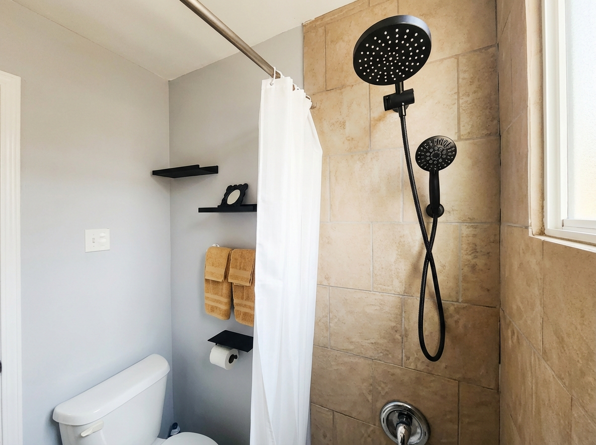 Rain shower and hand held. 