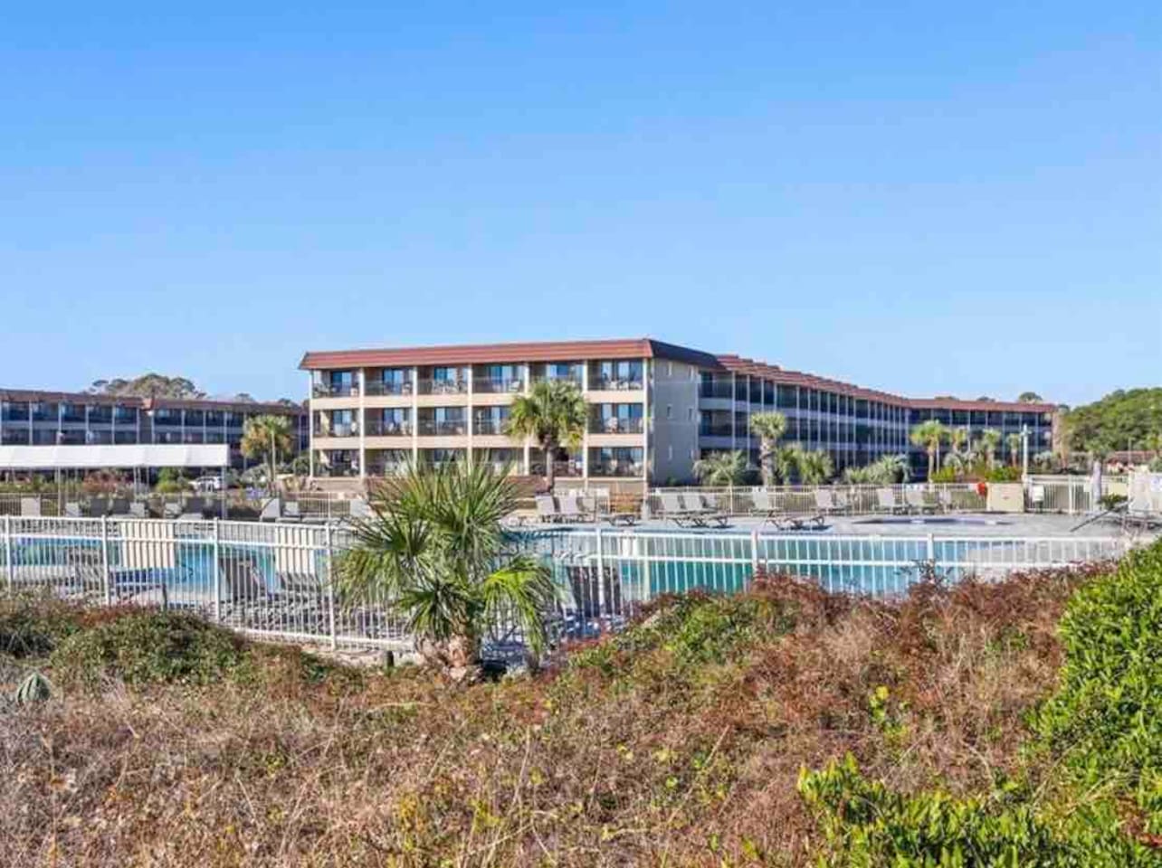 Resort pool and buildings