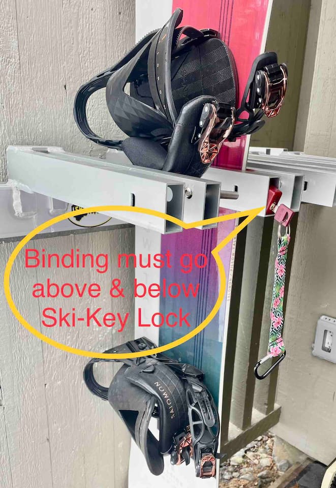 Lockable snowboard rack with SKI-KEY locks provided.  
