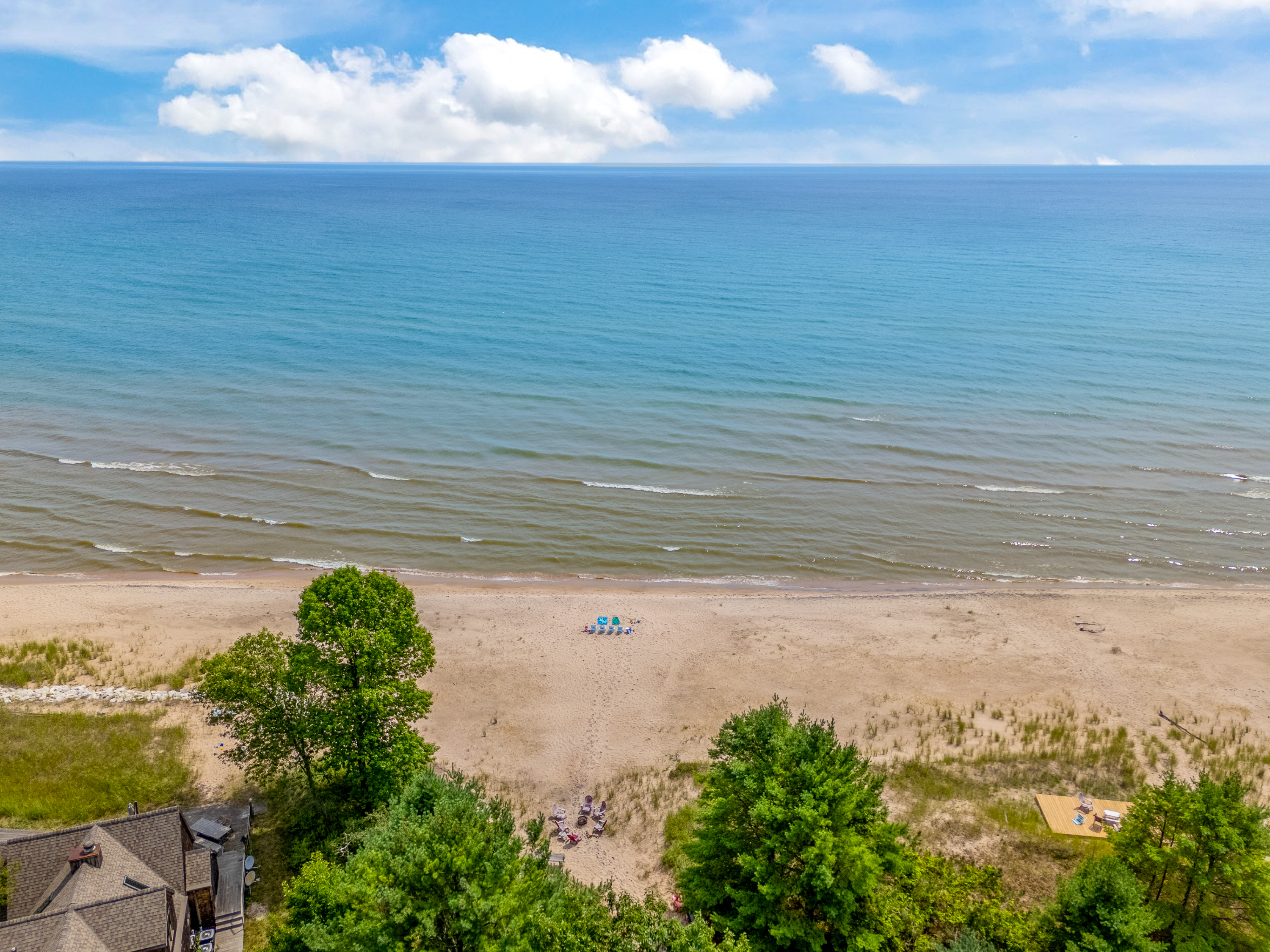 Ariel view of beach & shoreline.