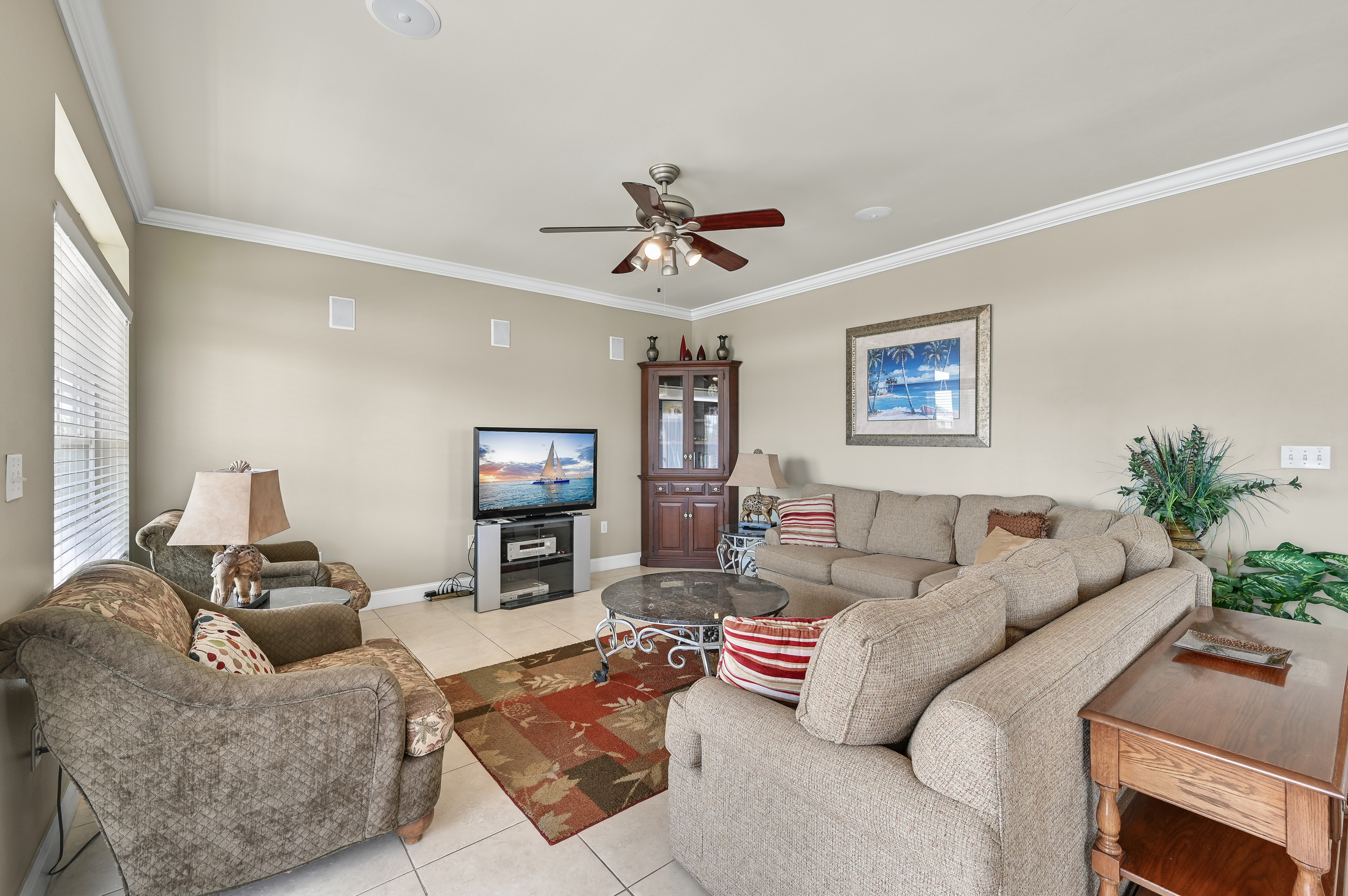 Living Room #3 (Third Floor) –  Large L-shaped sleeper sofa, accent chairs & TV