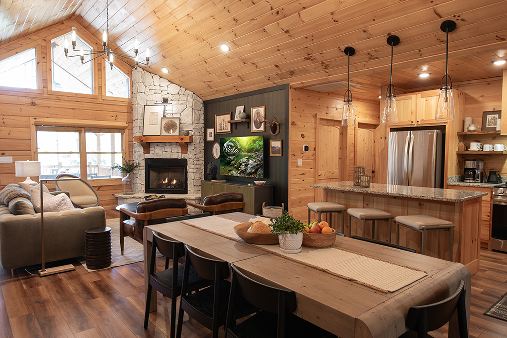 Gather around the fireplace, cook up memories in the fully stocked kitchen, or enjoy family meals at the farmhouse-style dining table. The perfect blend of rustic charm and modern luxury.