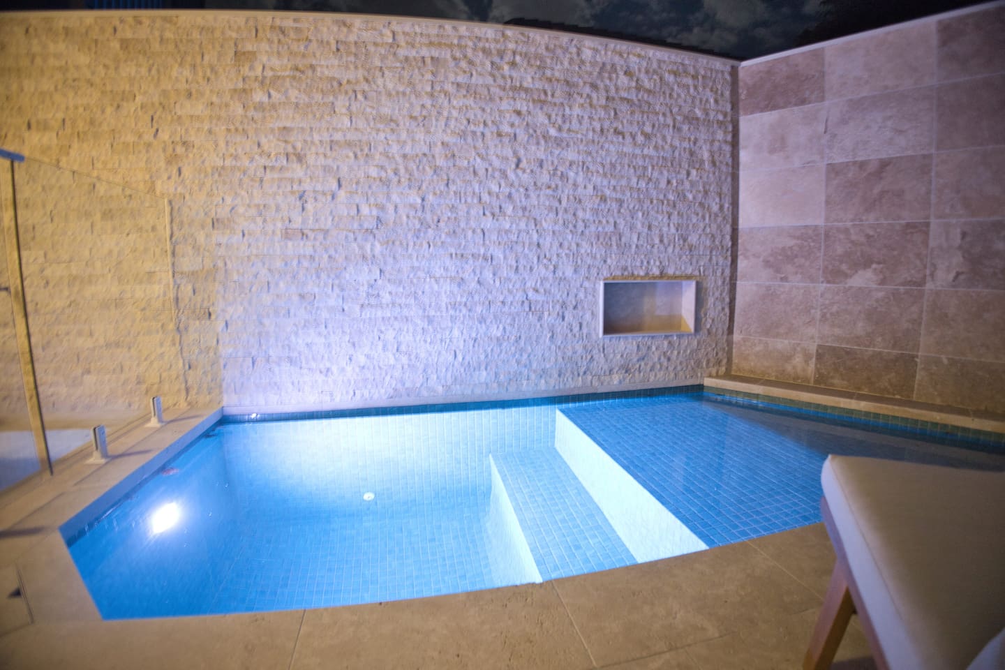 your private pool with a Baja shelf and and sauna to behind the cameraman here