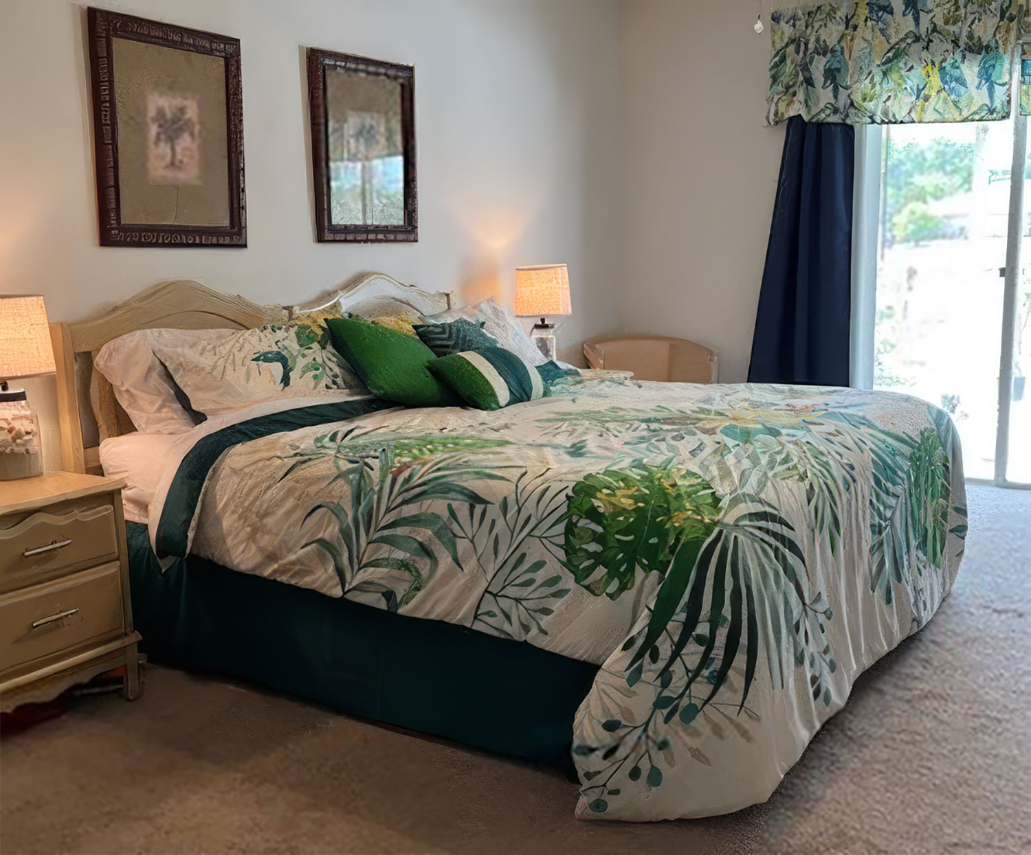 Master Bedroom with king sized bed, TV, and ensuite Bath.