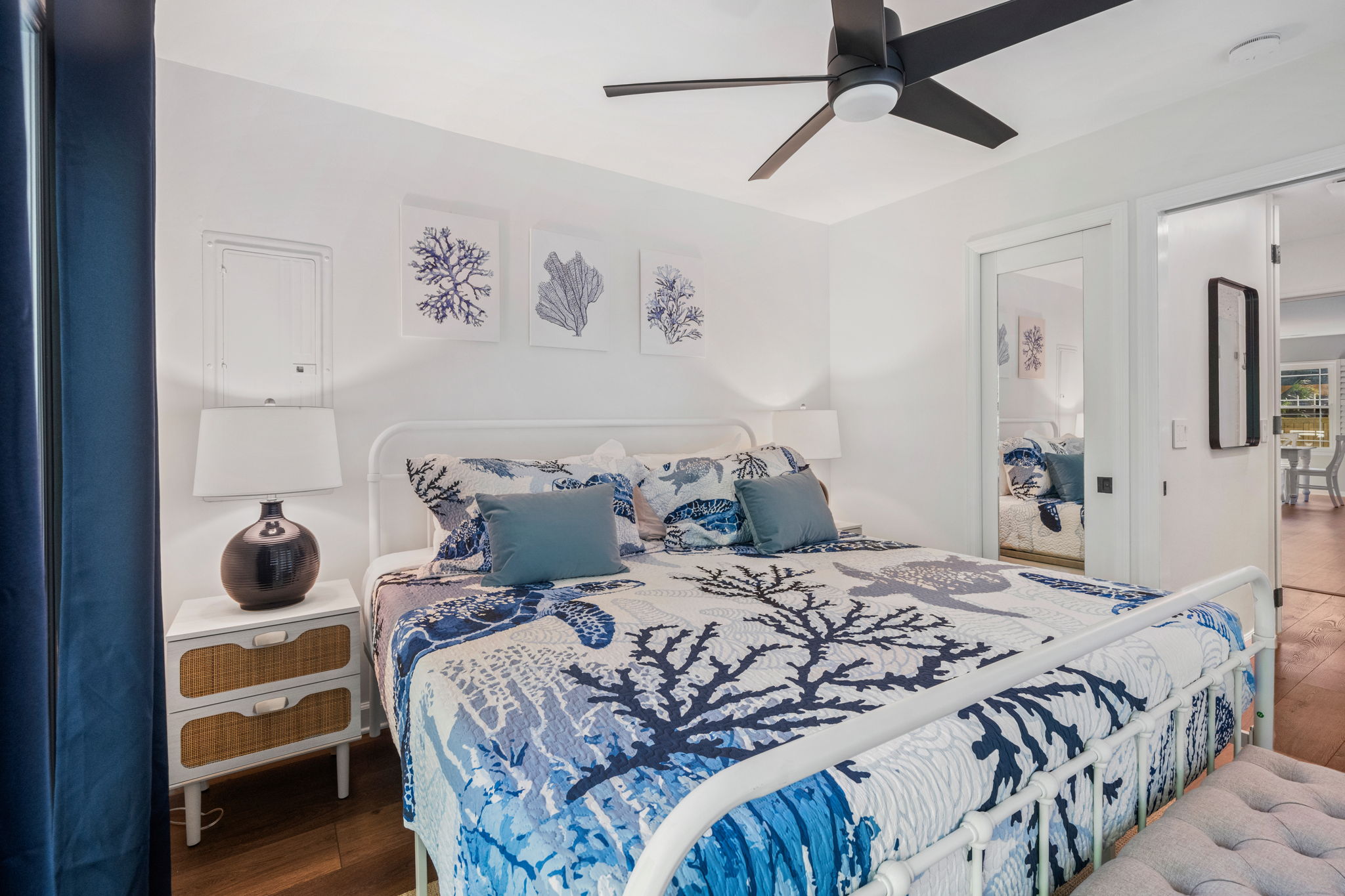 King Bedroom 3 Overlooks The Pool and Has a Private Sliding Glass Door To Backyard | IOP Escapes Beach Blessing | 3705 Hartnett Blvd, Isle of Palms, SC