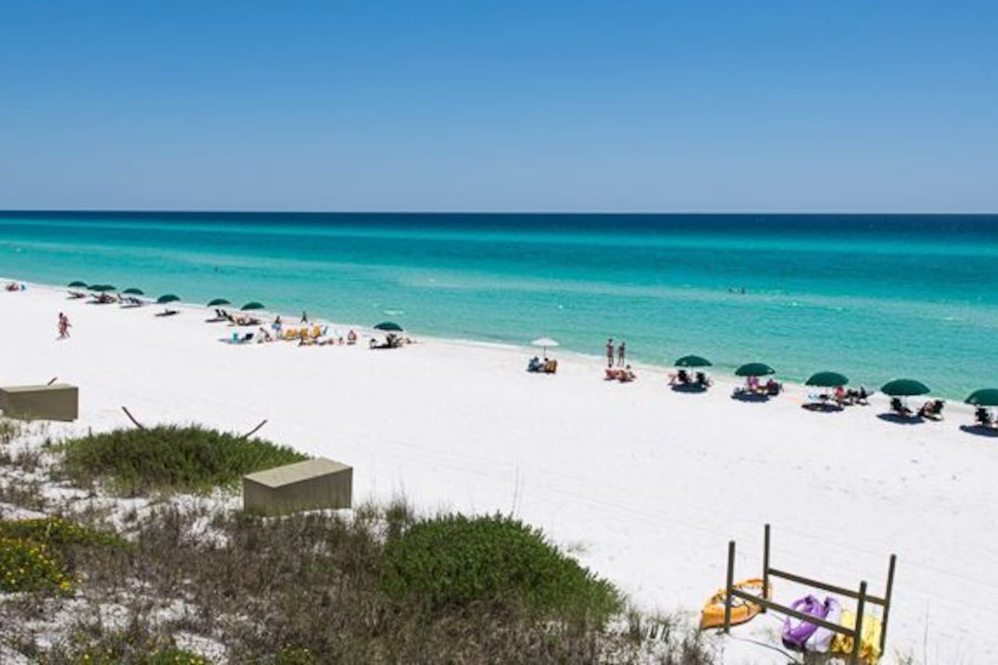 You have private beach access.  If you want to be on a beach with less people, we can provide you the location on where to go. :)