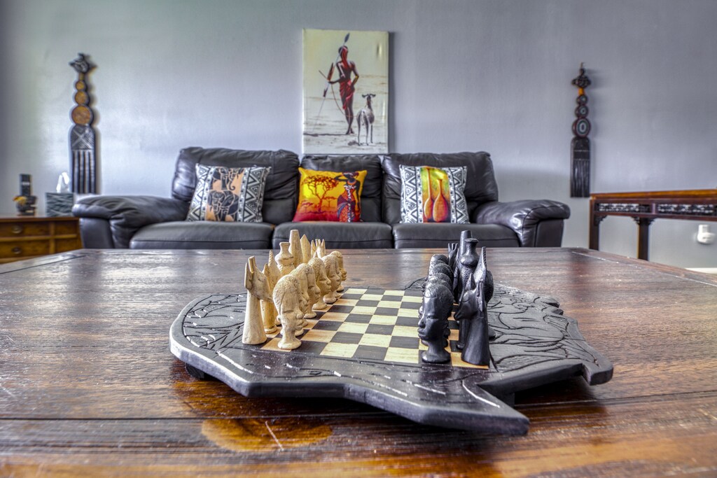 Handcrafted, original Kenyan chess board made out of Jacaranda wood. 