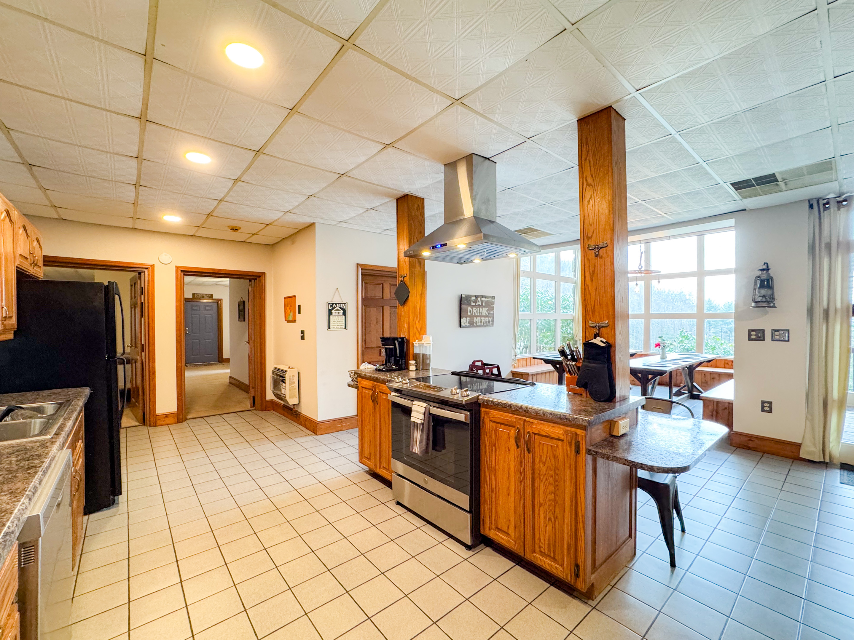 main kitchen and dining area on the lower level