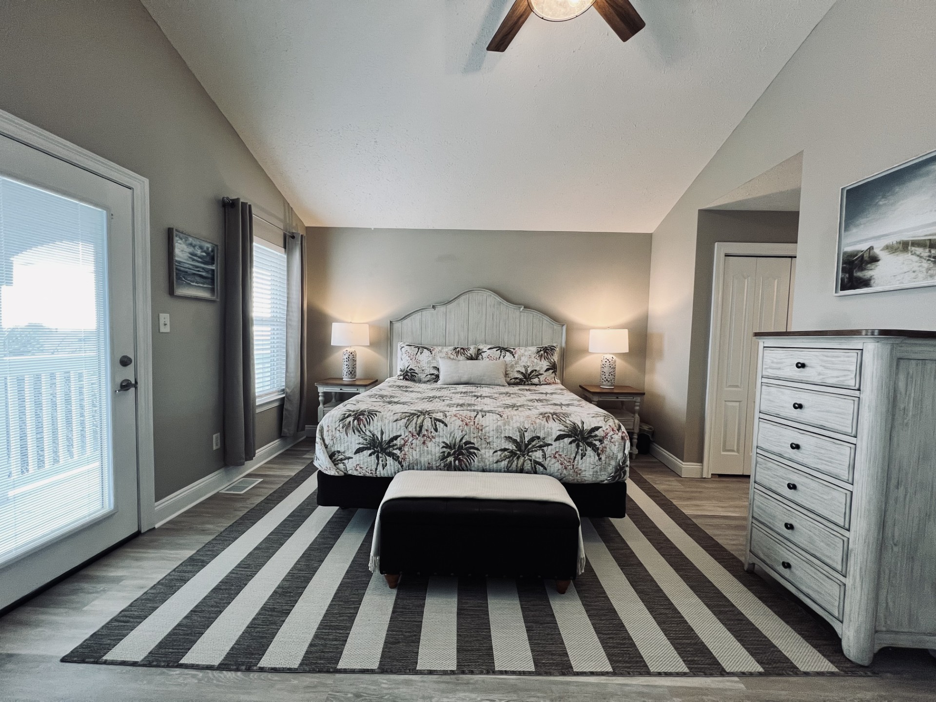 Love the new LVP flooring for this master king bedroom.