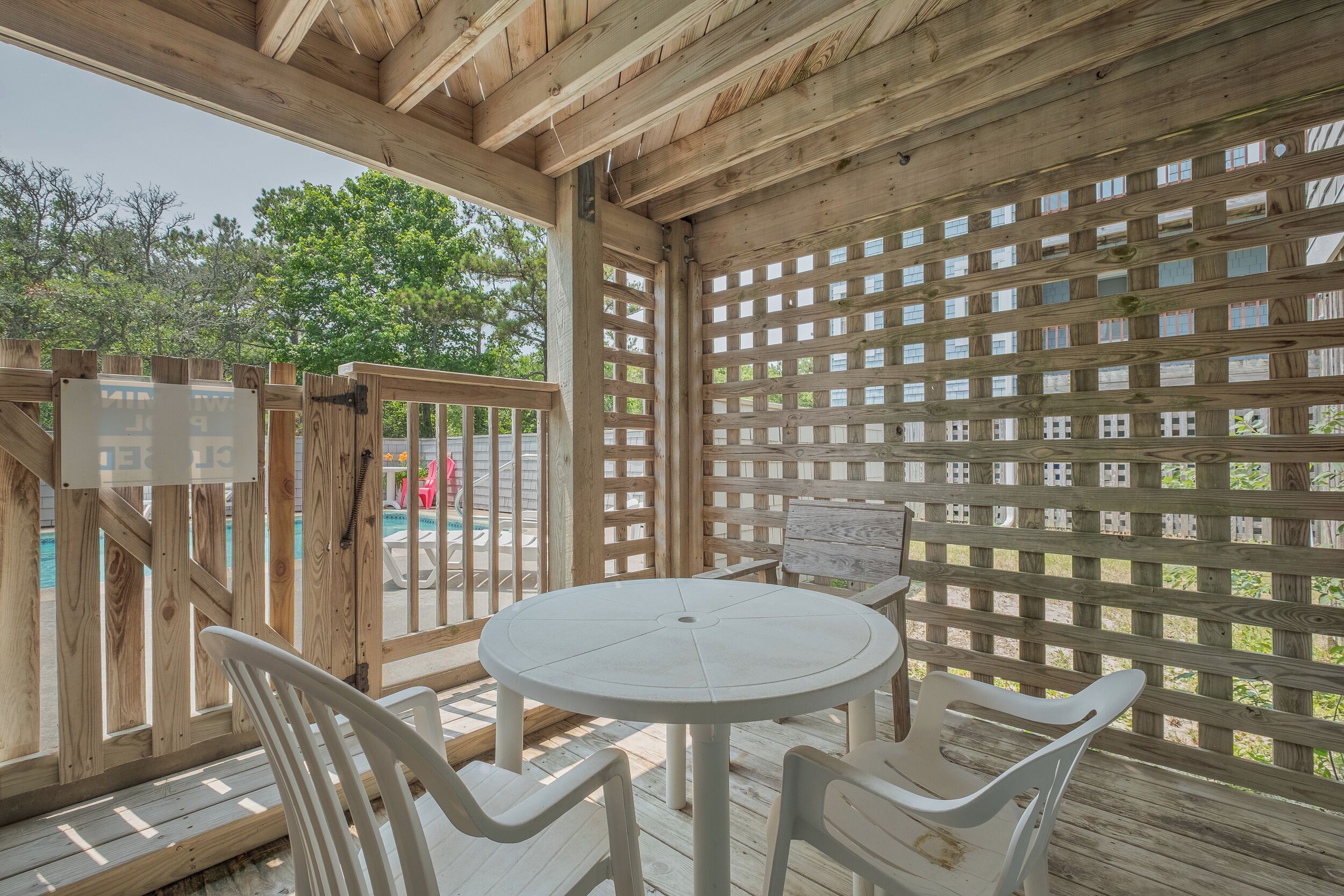 Cozy covered outdoor dining area