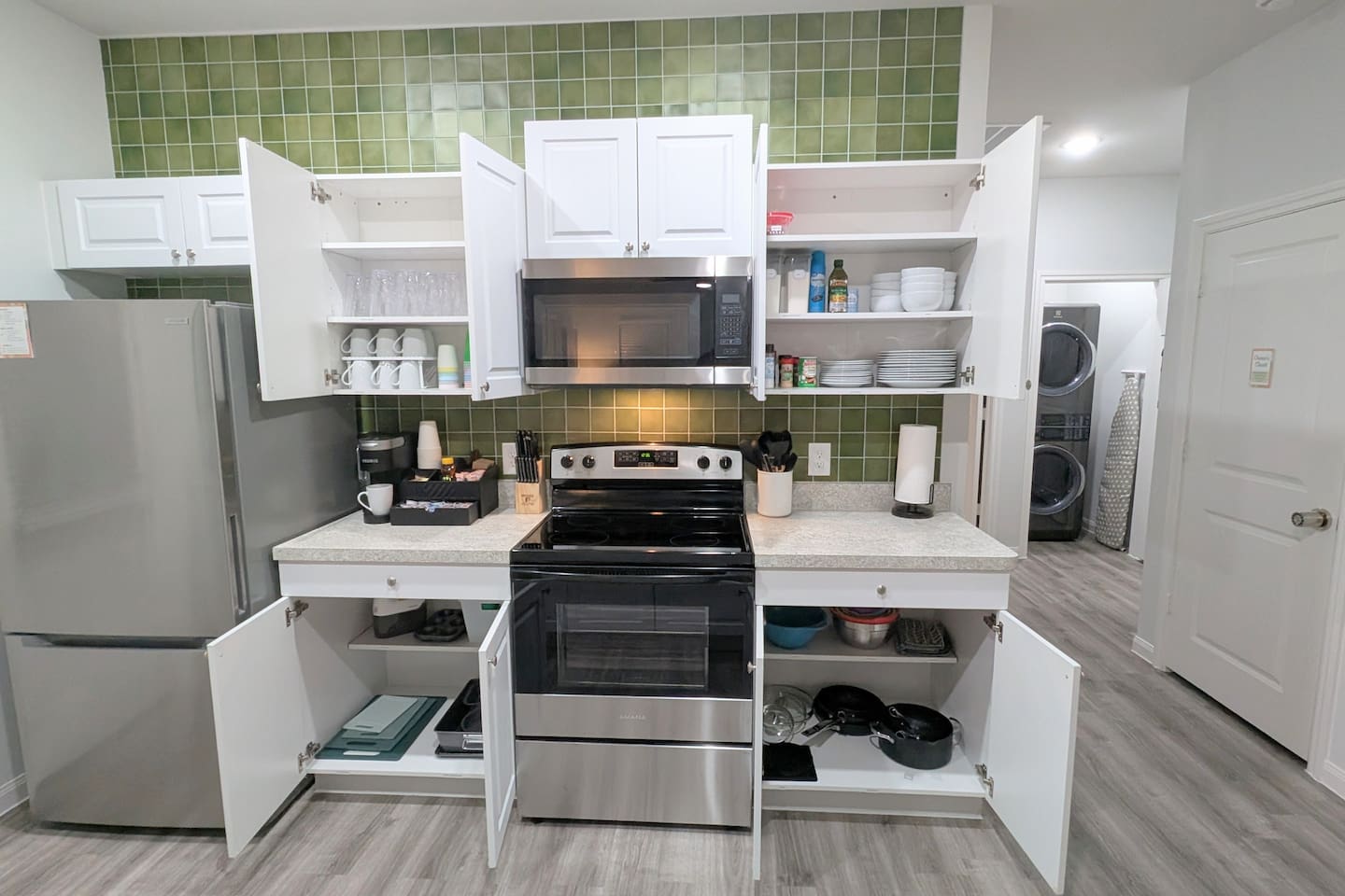 Fully stocked kitchen is ready for your stay. 