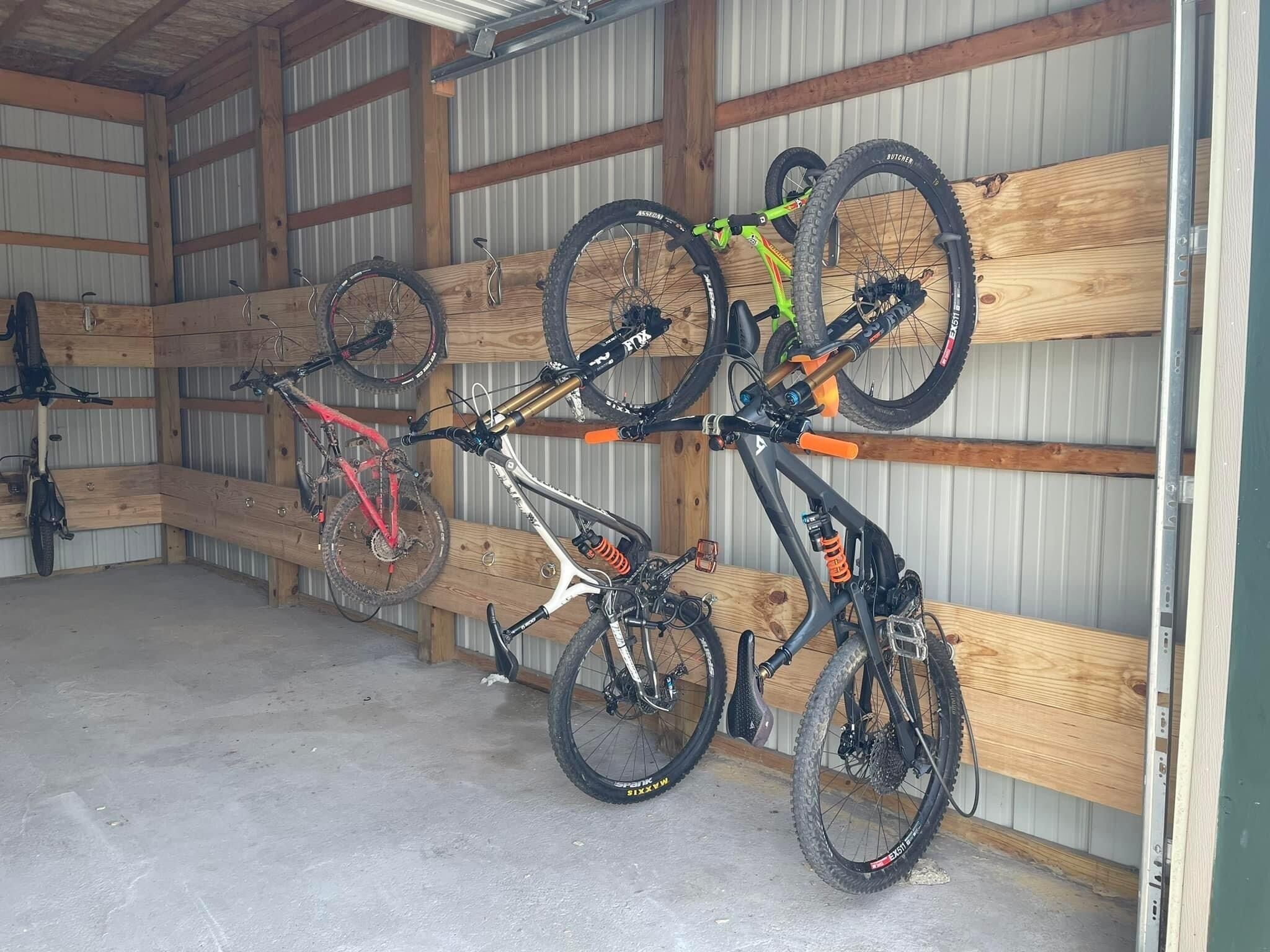 Indoor bike storage.  Bring your cable lock.