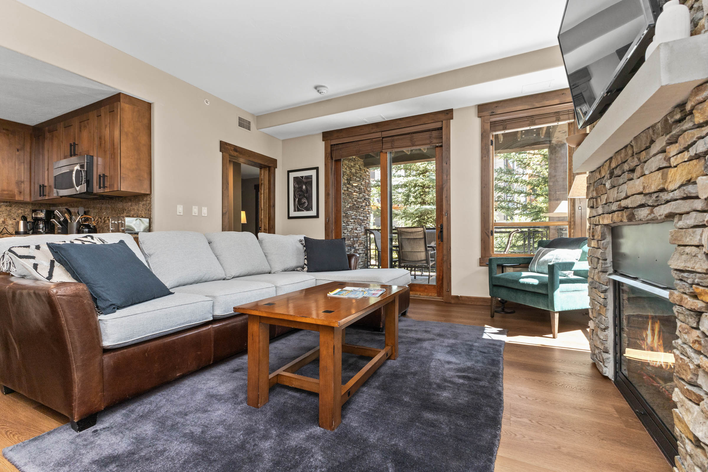 Living room with Private Deck view