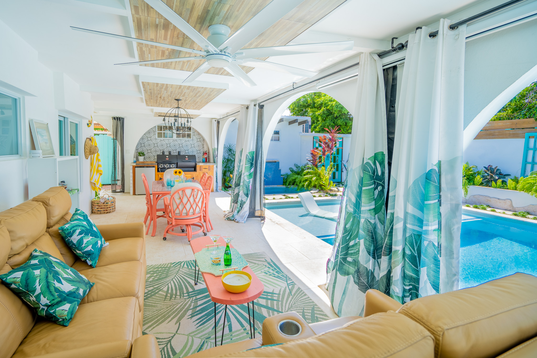 Sit back, recline, on Authetic Italian Leather sofas. By day, or by night, or both in Dorado, Puerto Rico.