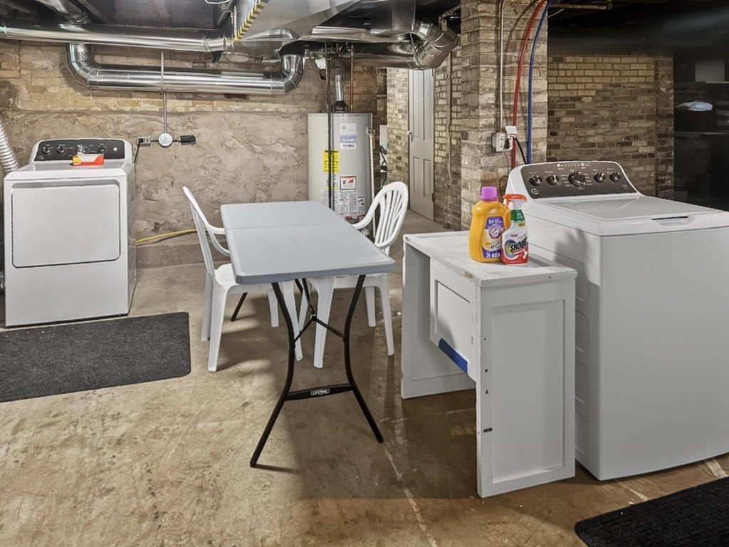 Laundry machines available in the shared basement