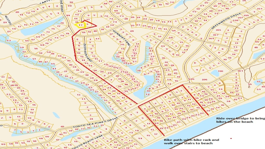 Map of bike path to the beach from Heron Island Time; just a short bike ride!