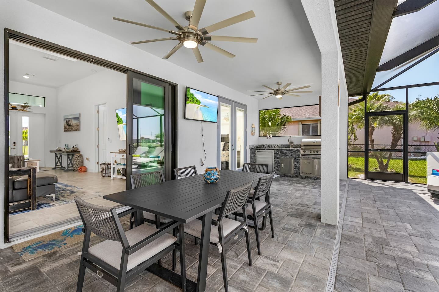 Enjoy outdoor dining with a spectacular pool and water views!