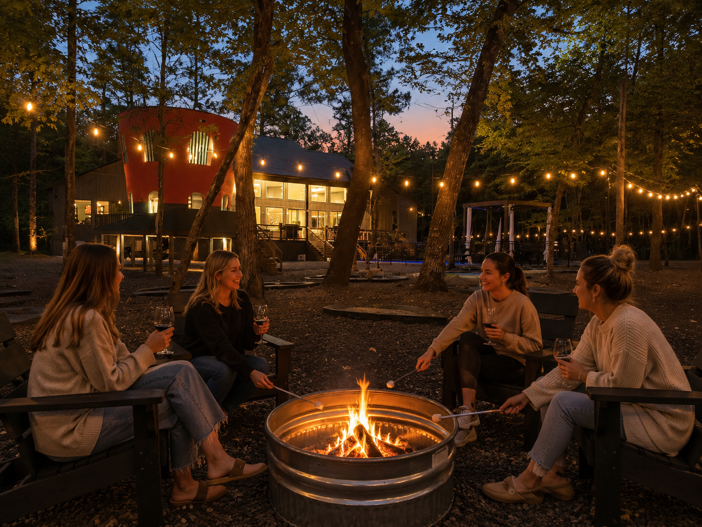 Outdoor Fire Pit: Gather around the fire under twinkling lights and create unforgettable memories!
