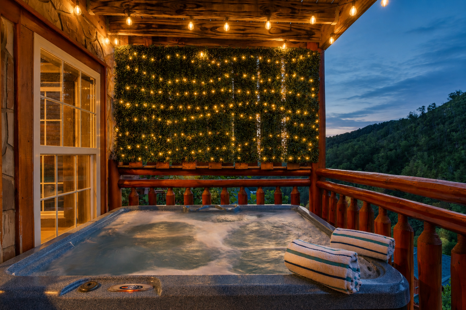 Unwind in the privacy of our hot tub while soaking in the stunning mountain views.