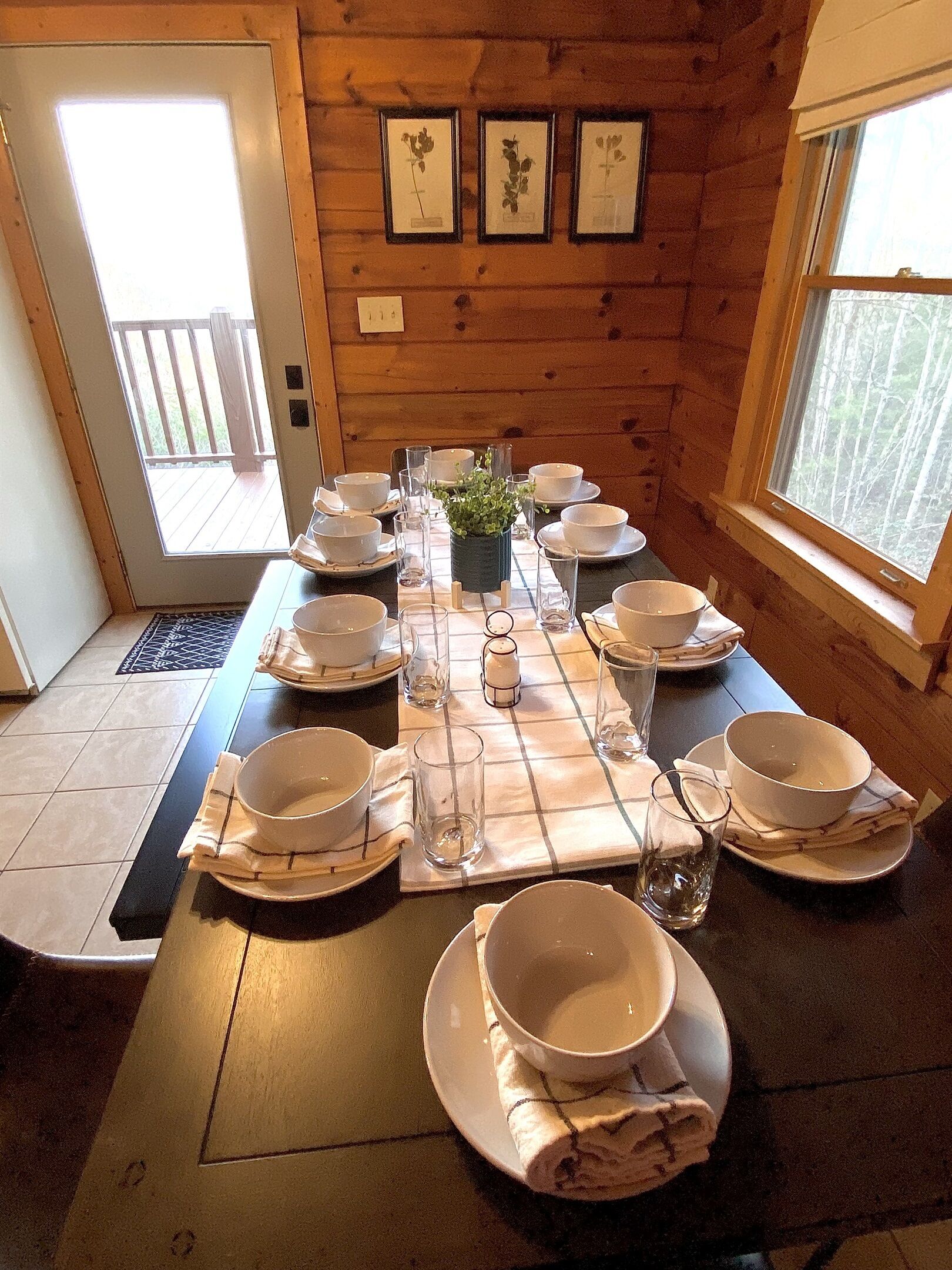 Dining room table seats 10 so your whole group can enjoy meals together.