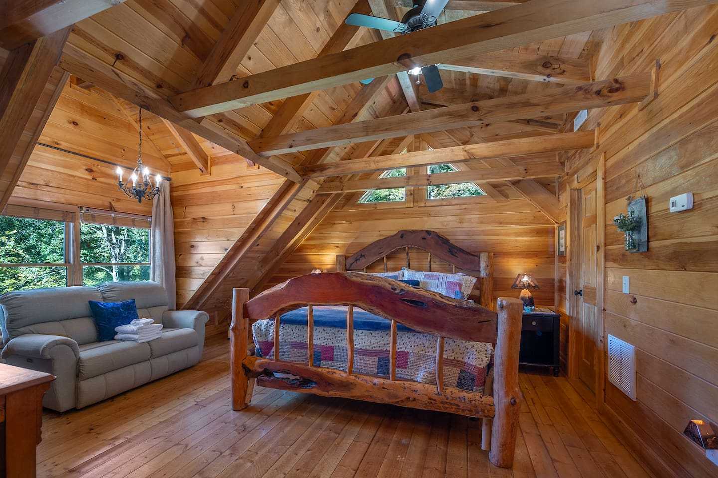 Upper bedroom with mountain and lake view