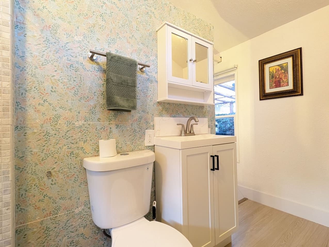 Modern vanity with storage.